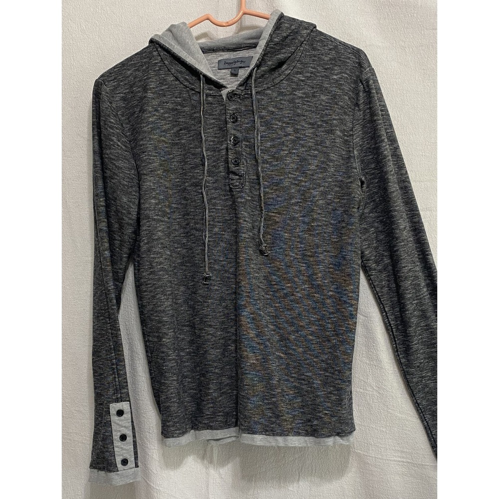 Doppelgänger Henley Hoodie Women's Small Gray Button‎ Front Lightweight Pullover